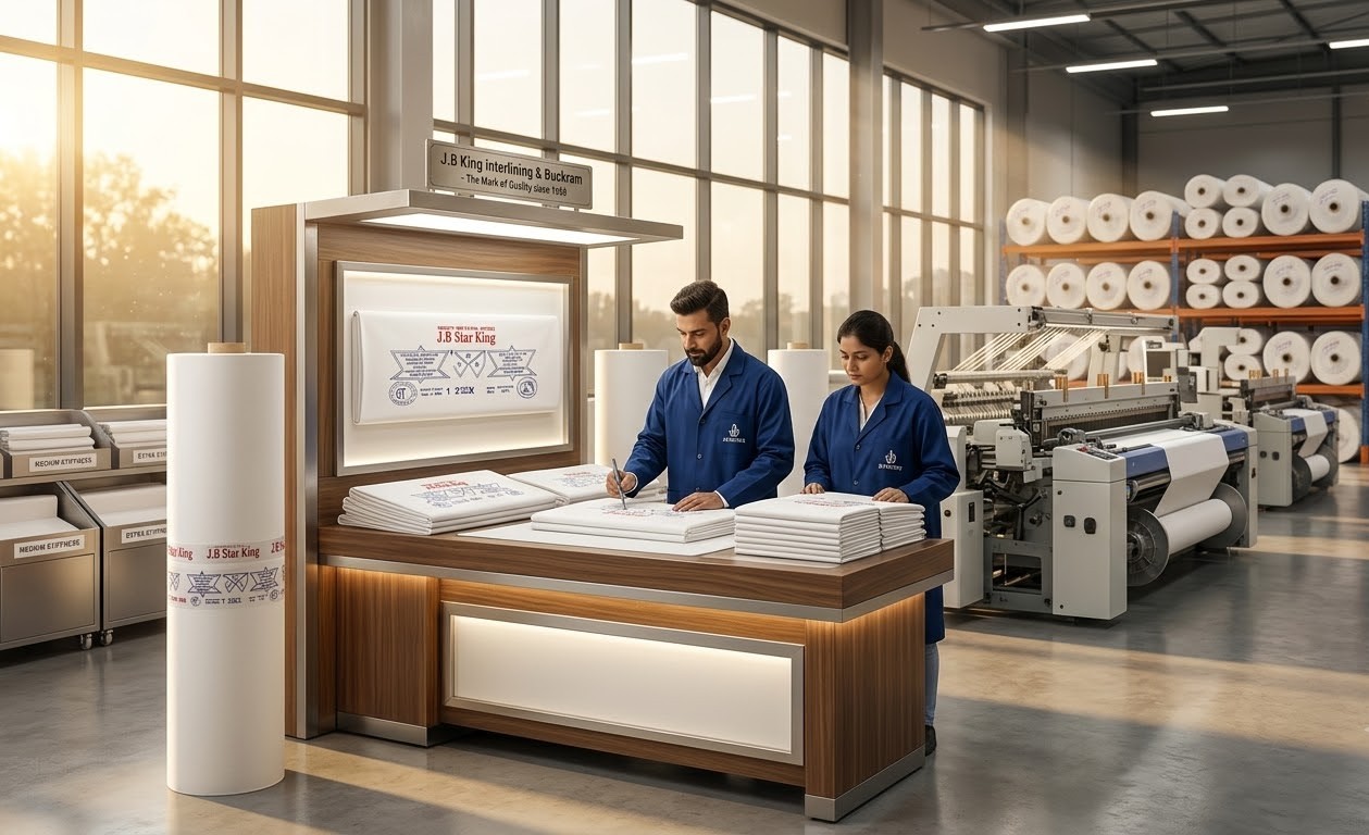 Textile machinery producing interlining fabric at Jaibaba factory