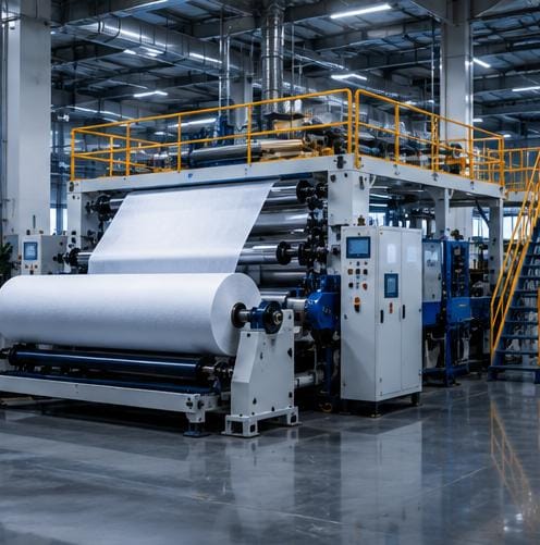 Fabric rolls in process at Jaibaba's manufacturing facility