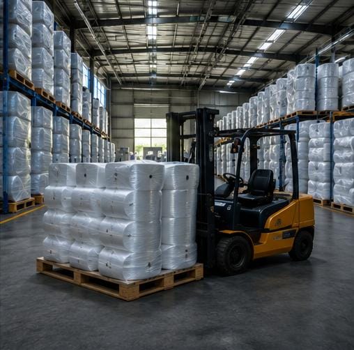 Container-ready fabric roll packaging for export shipment